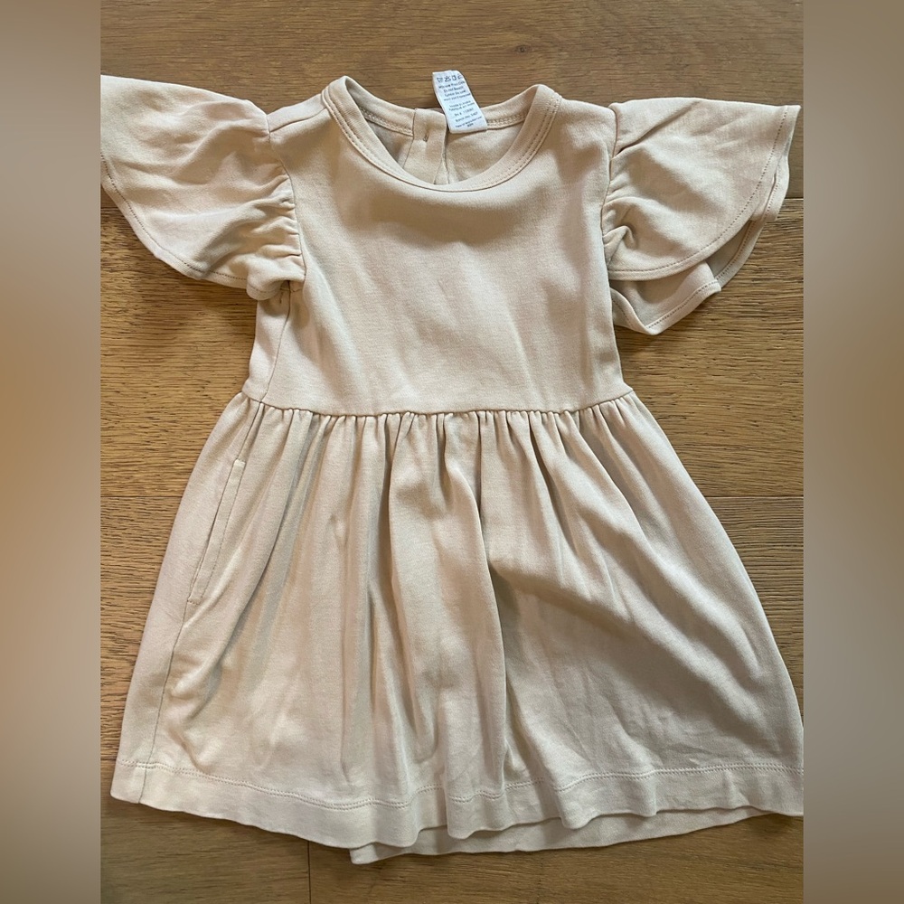 Kate Quinn Girls' Organic Cotton Cream Neutral Flutter-Sleeve Dress 18-24m